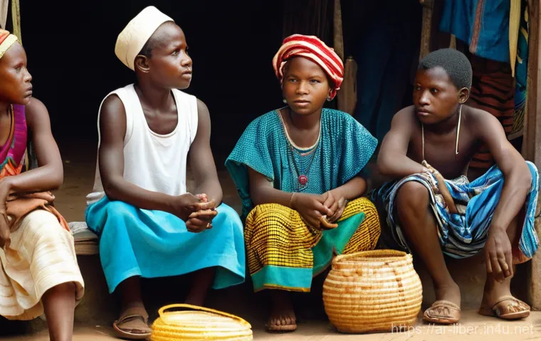라이베리아 내전의 원인과 결과 - **Prompt:** A vibrant, sun-drenched Liberian marketplace in the late 1980s. The scene is bustling wi...