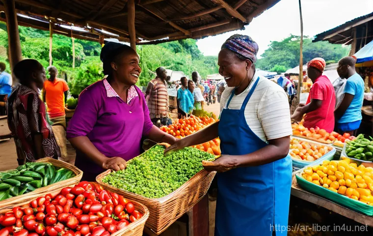 라이베리아에서 코로나19 이후 여행 변화 - **Prompt for Authentic Local Market Experience:**
    "A vibrant, bustling Liberian local market sce...