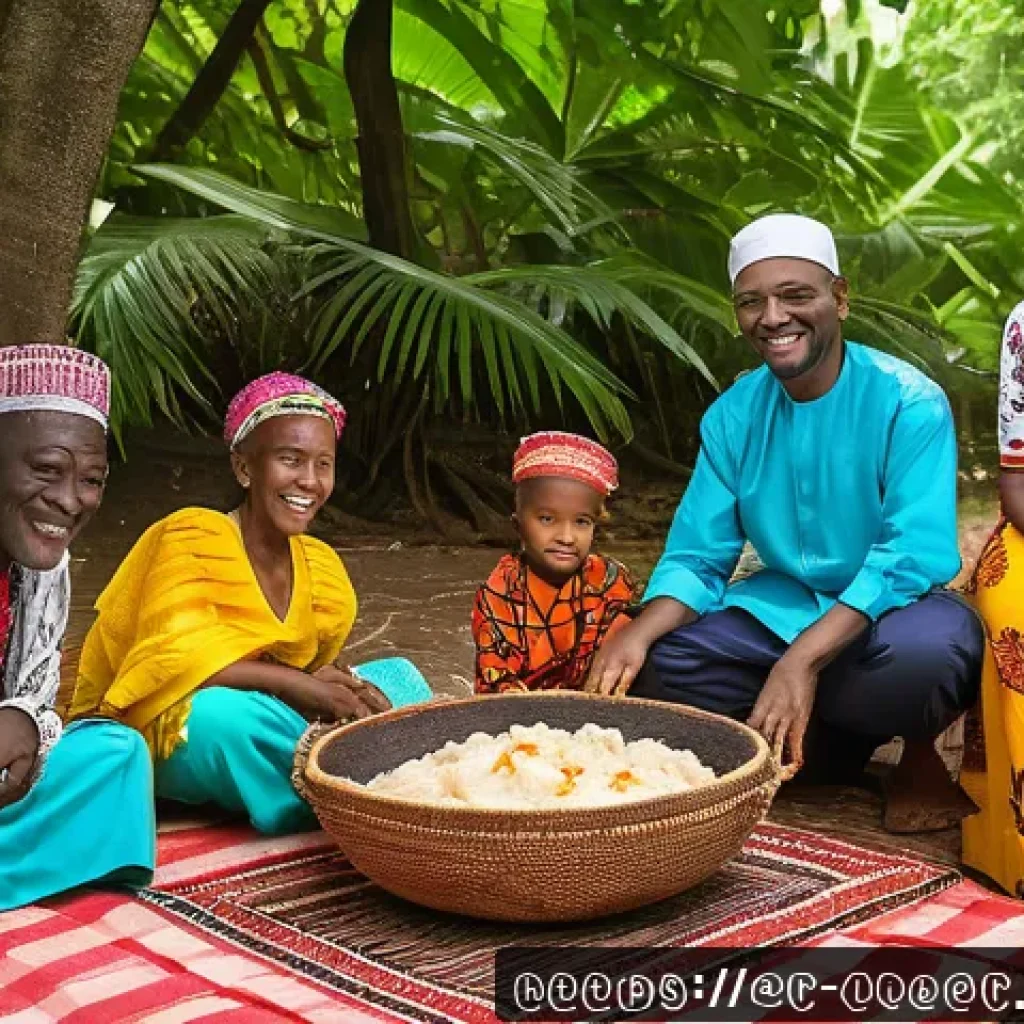 라이베리아의 전통적인 가족 구조와 문화 - A vibrant Liberian extended family gathering outdoors during a traditional celebration, featuring mu...