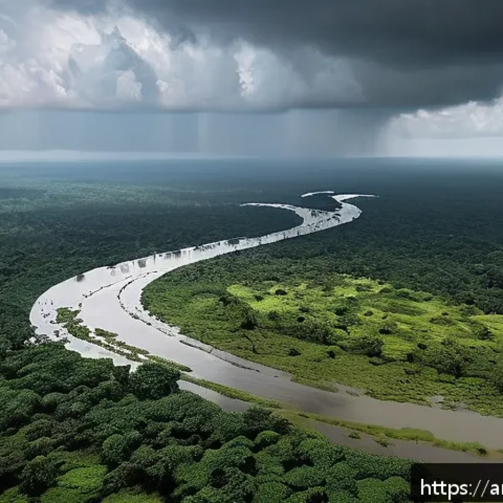 라이베리아의 도로 사정과 교통 수단 - A detailed aerial view of a rural Liberian landscape during rainy season, showing muddy, eroded dirt...